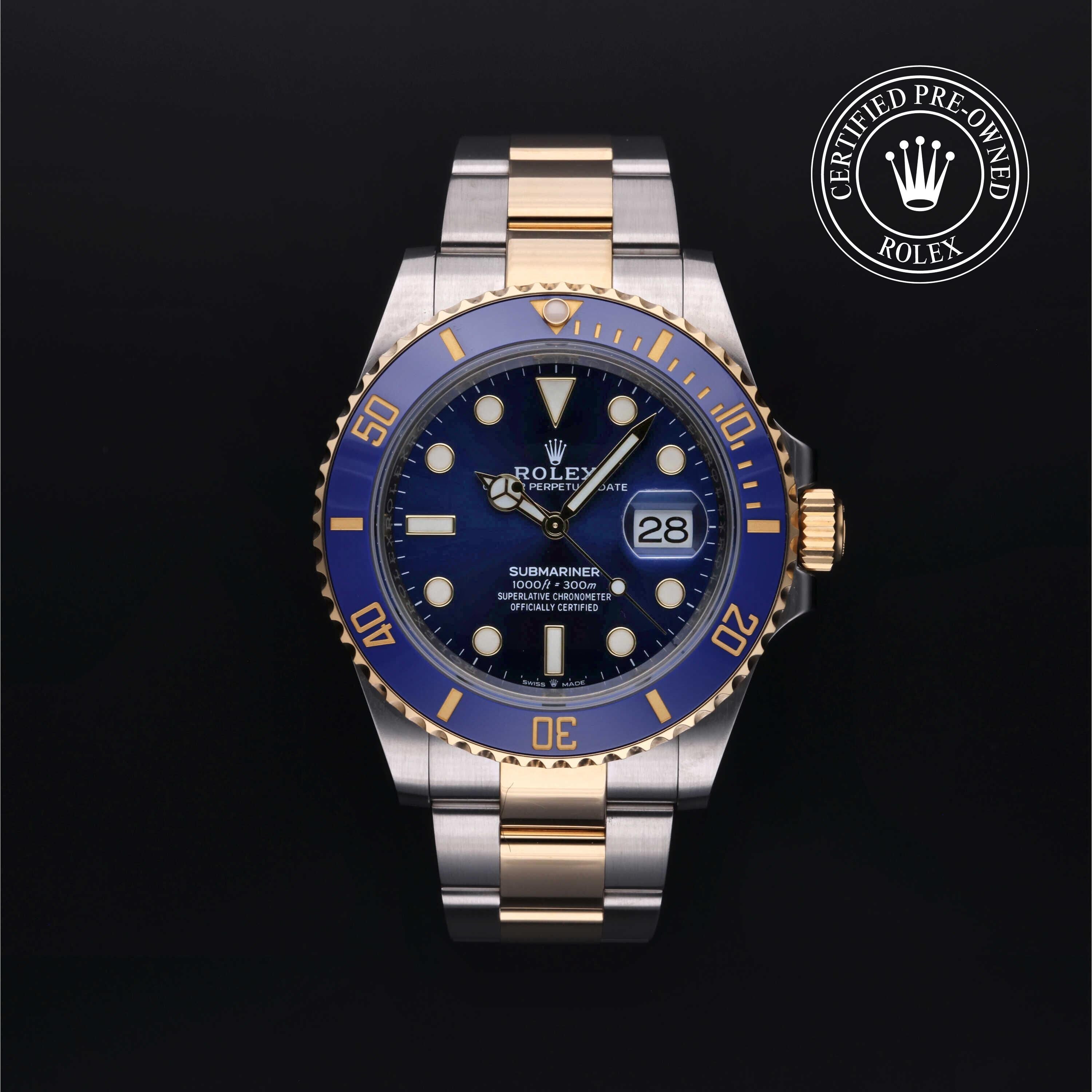 Rolex Certified Pre-owned Submariner M126613LB-0002 front on black background