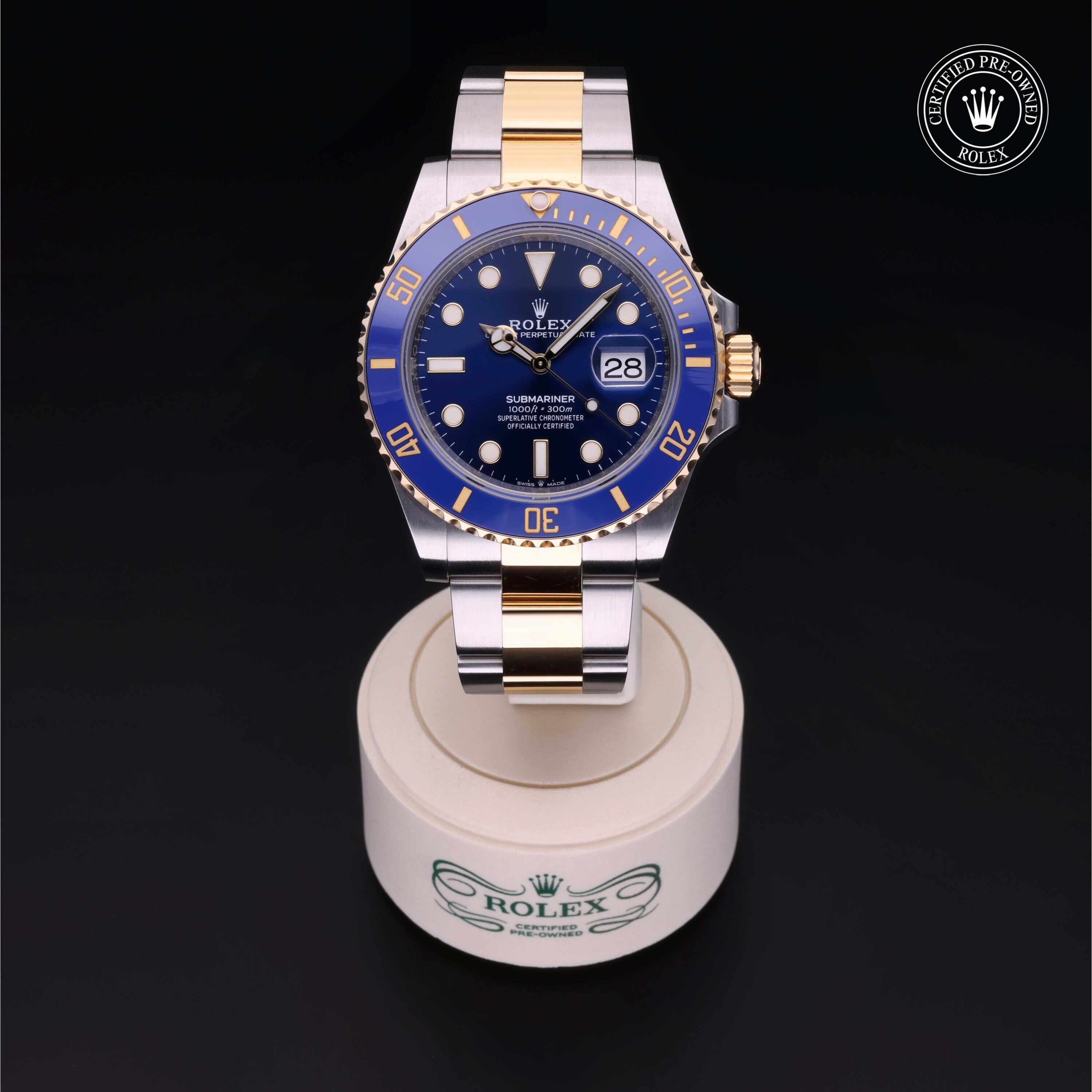Rolex Certified Pre-owned Submariner M126613LB-0002 front on black background