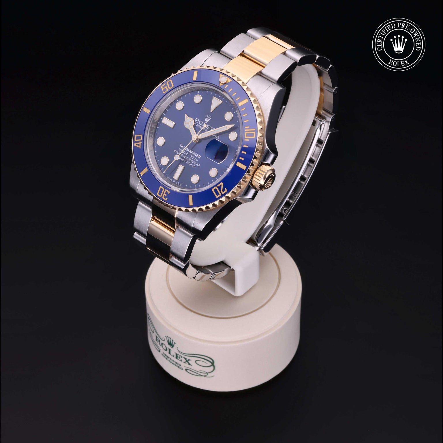 Rolex Certified Pre-owned Submariner M126613LB-0002 front on black background
