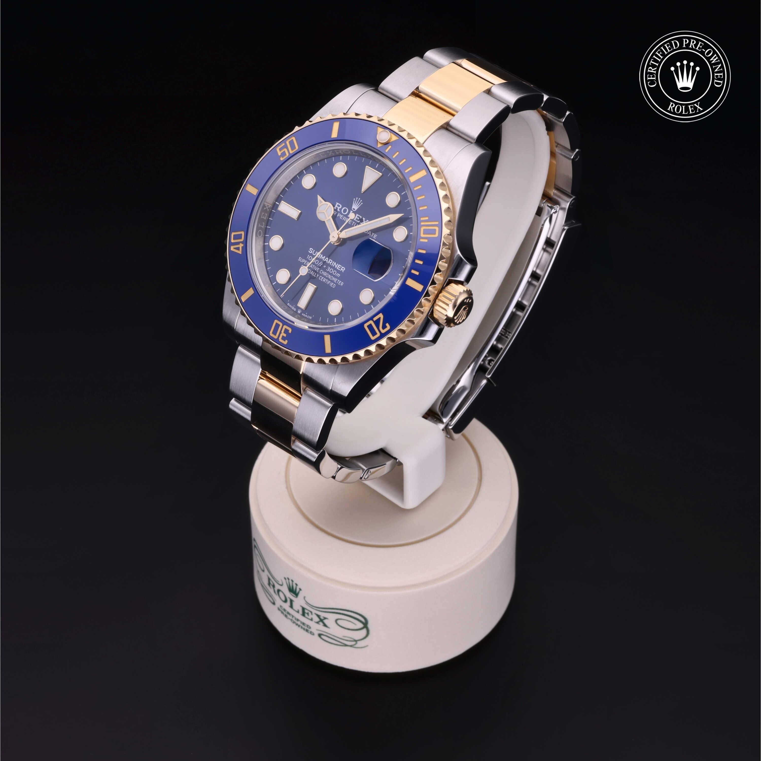 Rolex Certified Pre-owned Submariner M126613LB-0002 front on black background