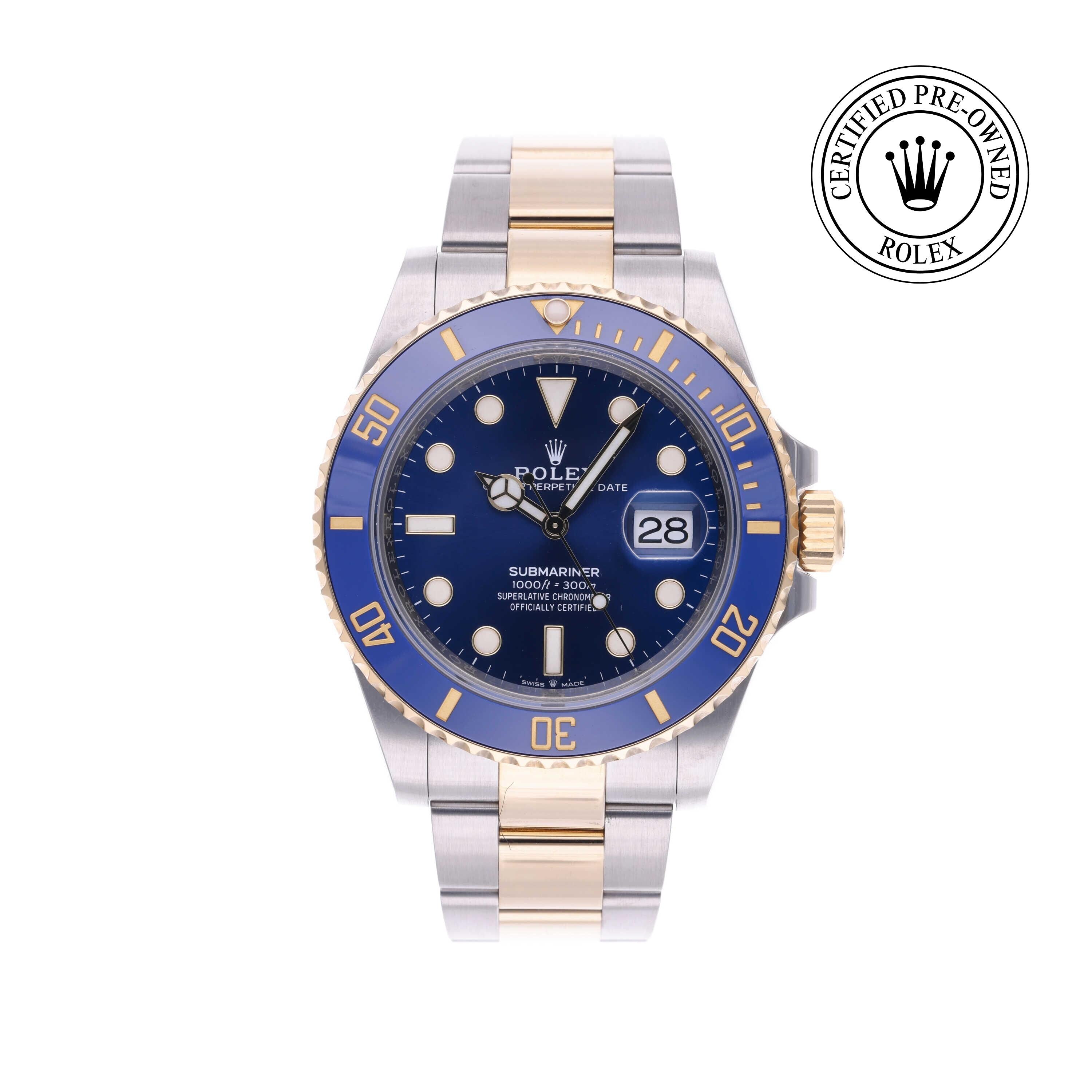 Rolex Certified Pre-owned Submariner M126613LB-0002 front on white background