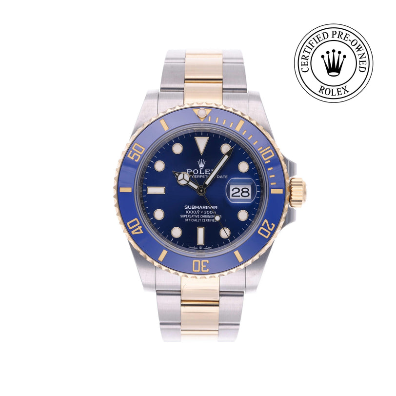 Rolex Certified Pre-owned Submariner M126613LB-0002 front on white background