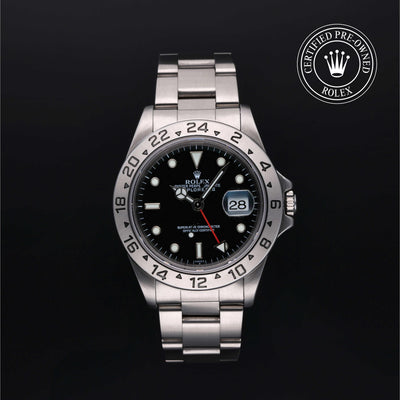 Rolex Certified Pre-owned Explorer M16570-0005 front on black background