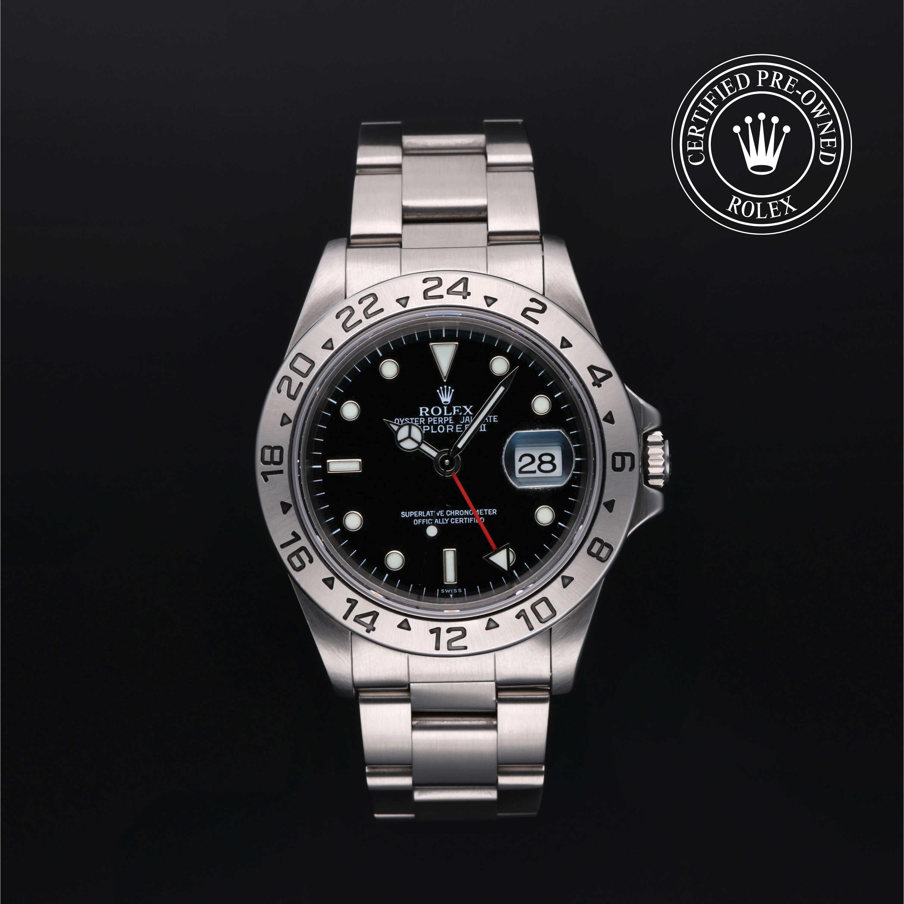 Rolex Certified Pre-owned Explorer M16570-0005 front on black background