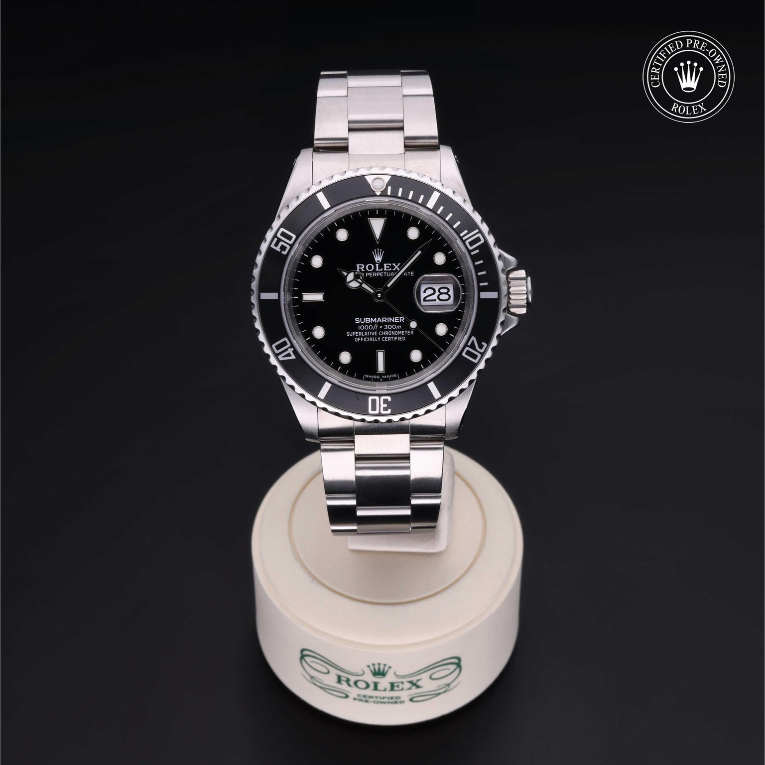 Rolex CPO Submariner M16610 front on white background