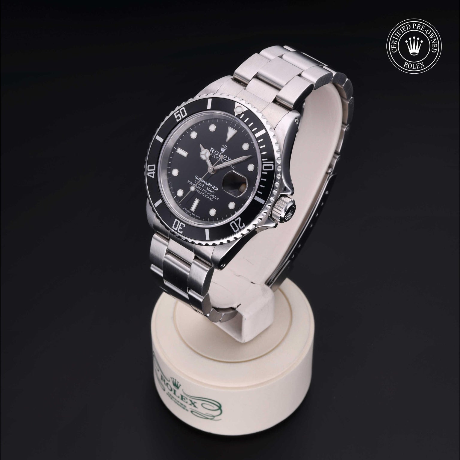 Rolex CPO Submariner M16610 front on white background