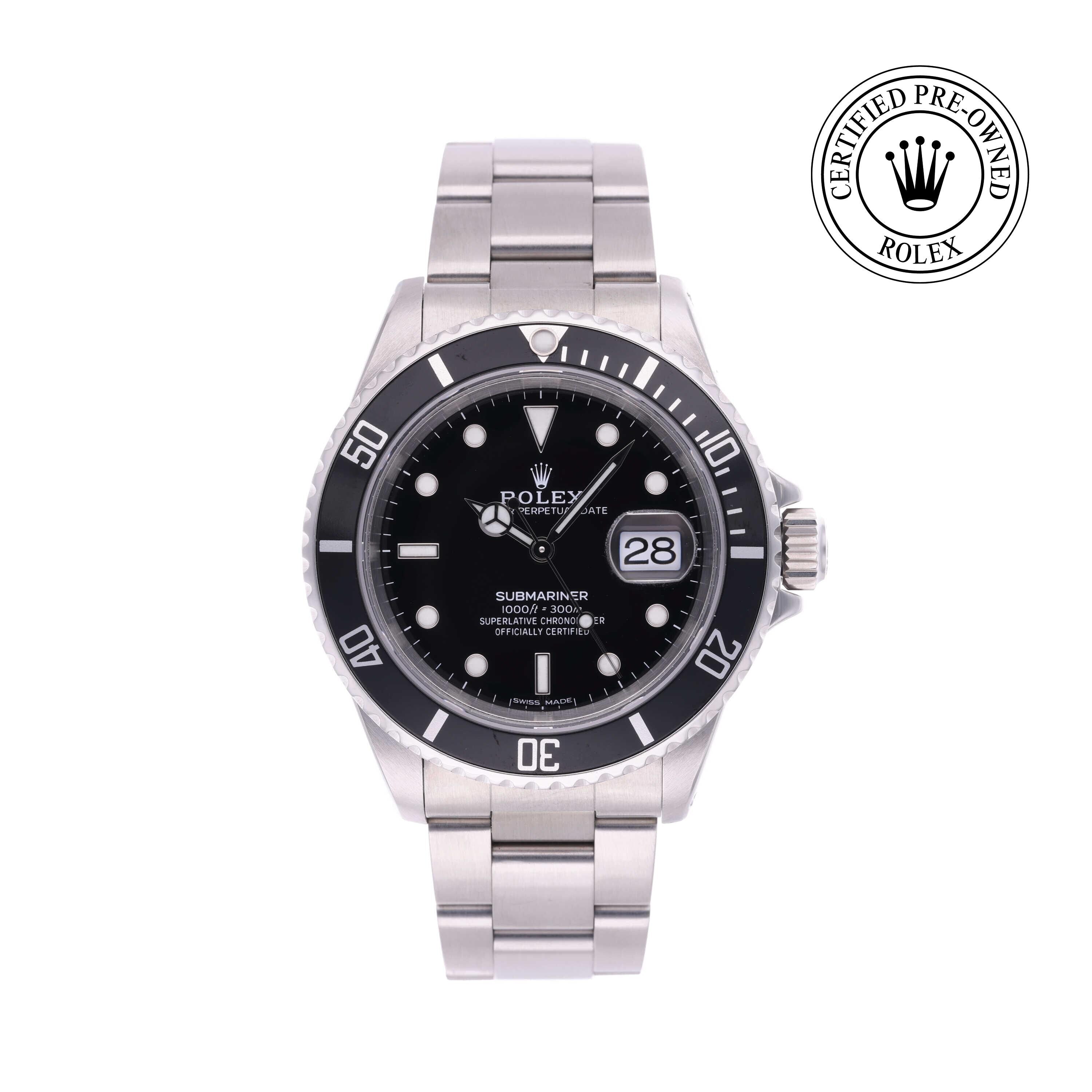 Rolex CPO Submariner M16610 front on white background