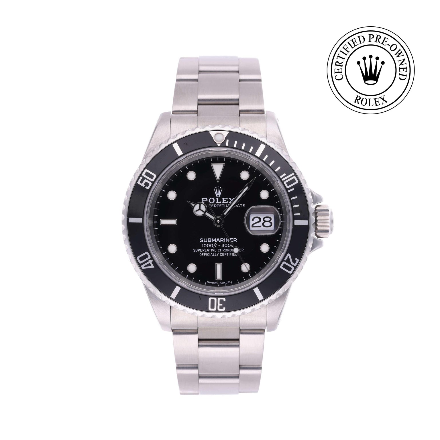 Rolex CPO Submariner M16610 front on white background