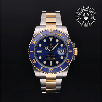 Rolex Certified Pre-owned Submariner M116613LB-0005 front on black background