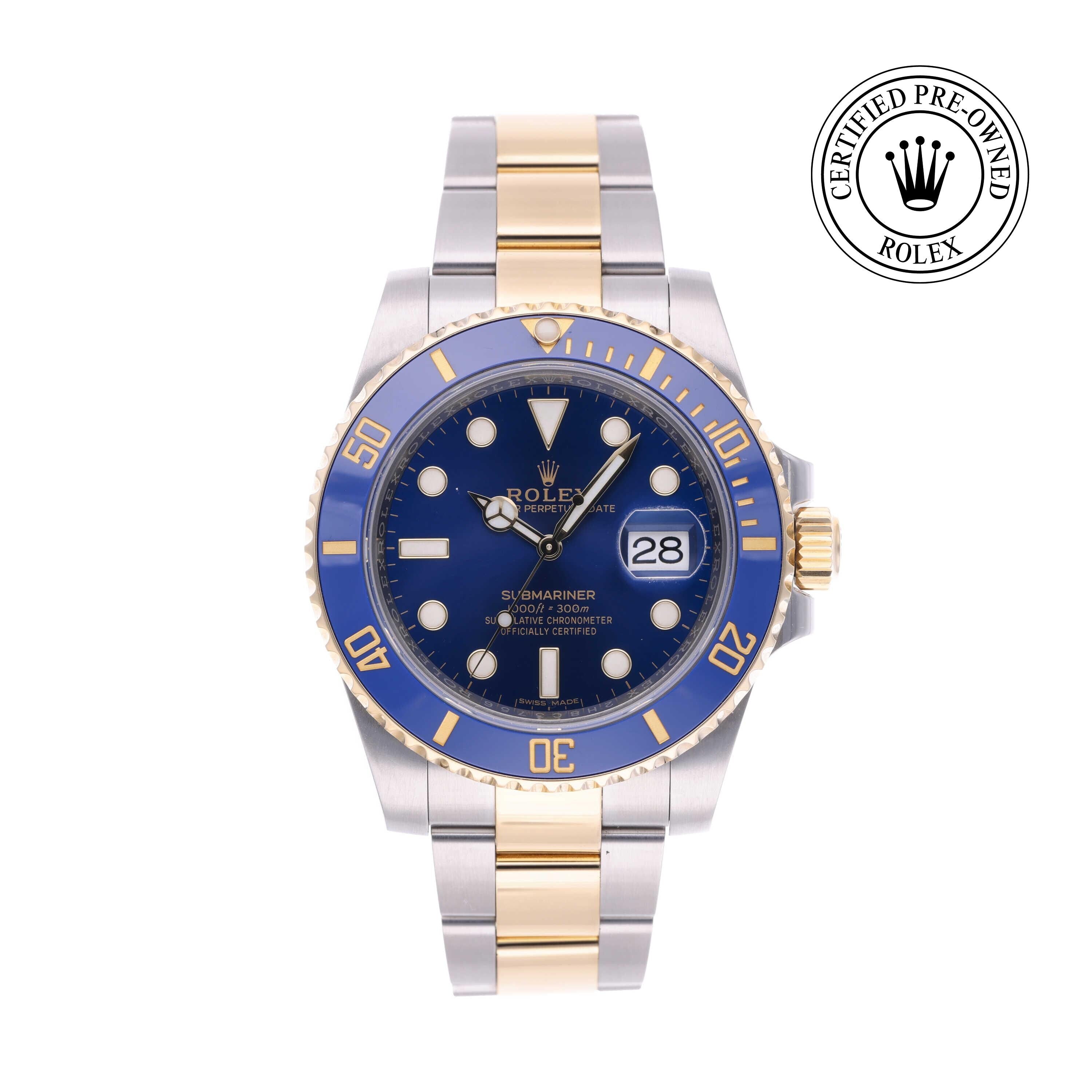 Rolex Certified Pre-owned Submariner M116613LB-0005 front on white background