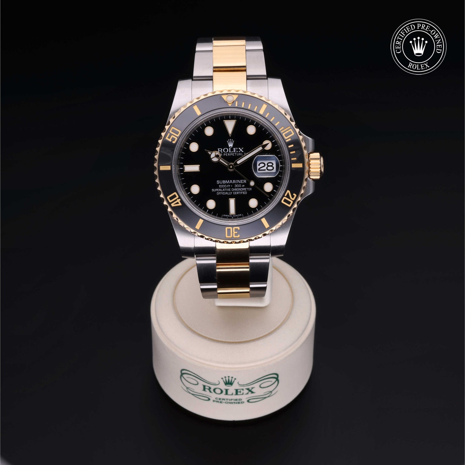 Rolex Certified Pre-owned Submariner M116613LN-0001 front on black background