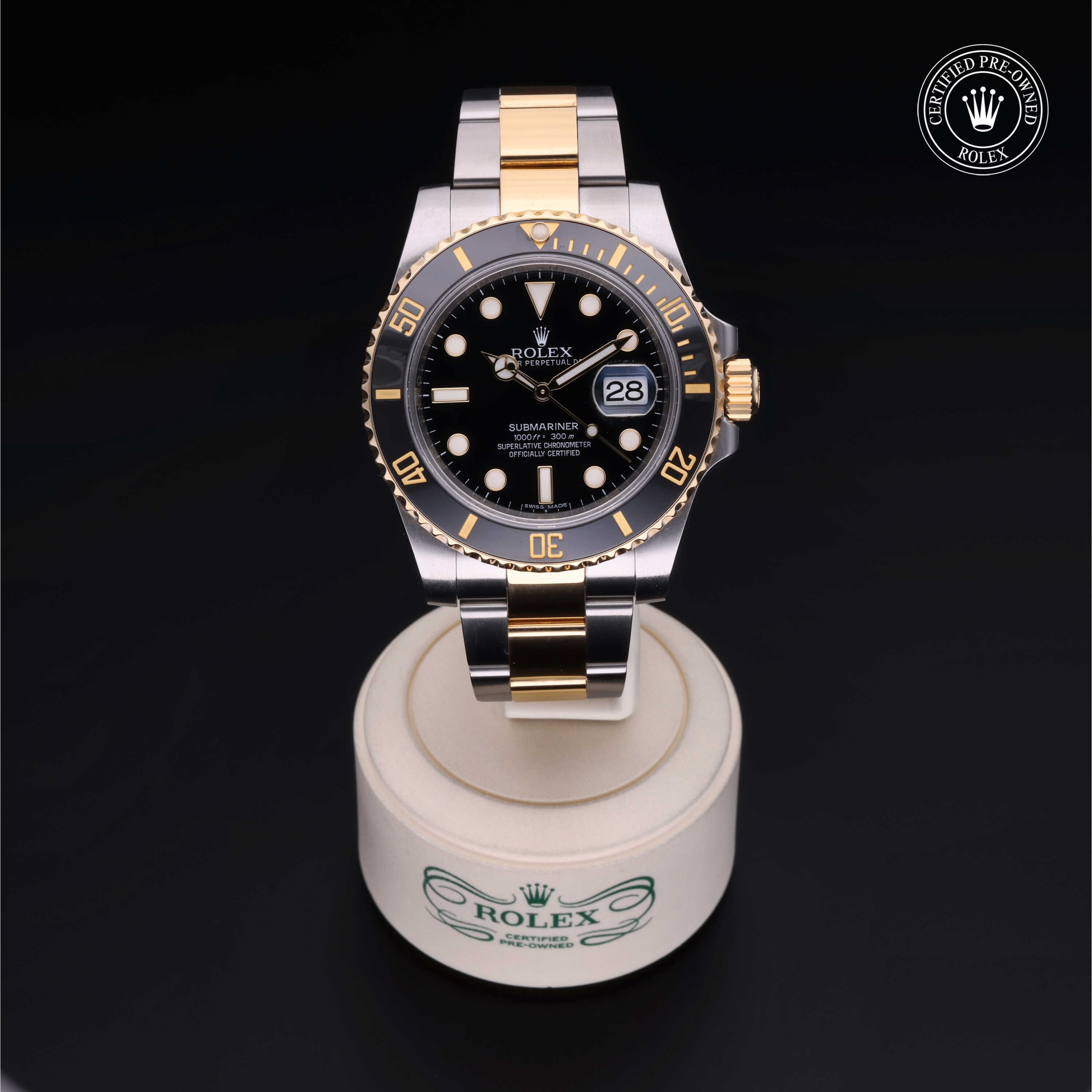 Rolex Certified Pre-owned Submariner M116613LN-0001 front on black background