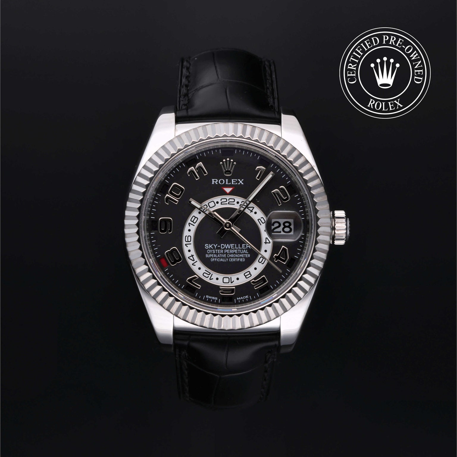 Rolex Certified Pre-owned Sky-Dweller M326139-0003 front on black background