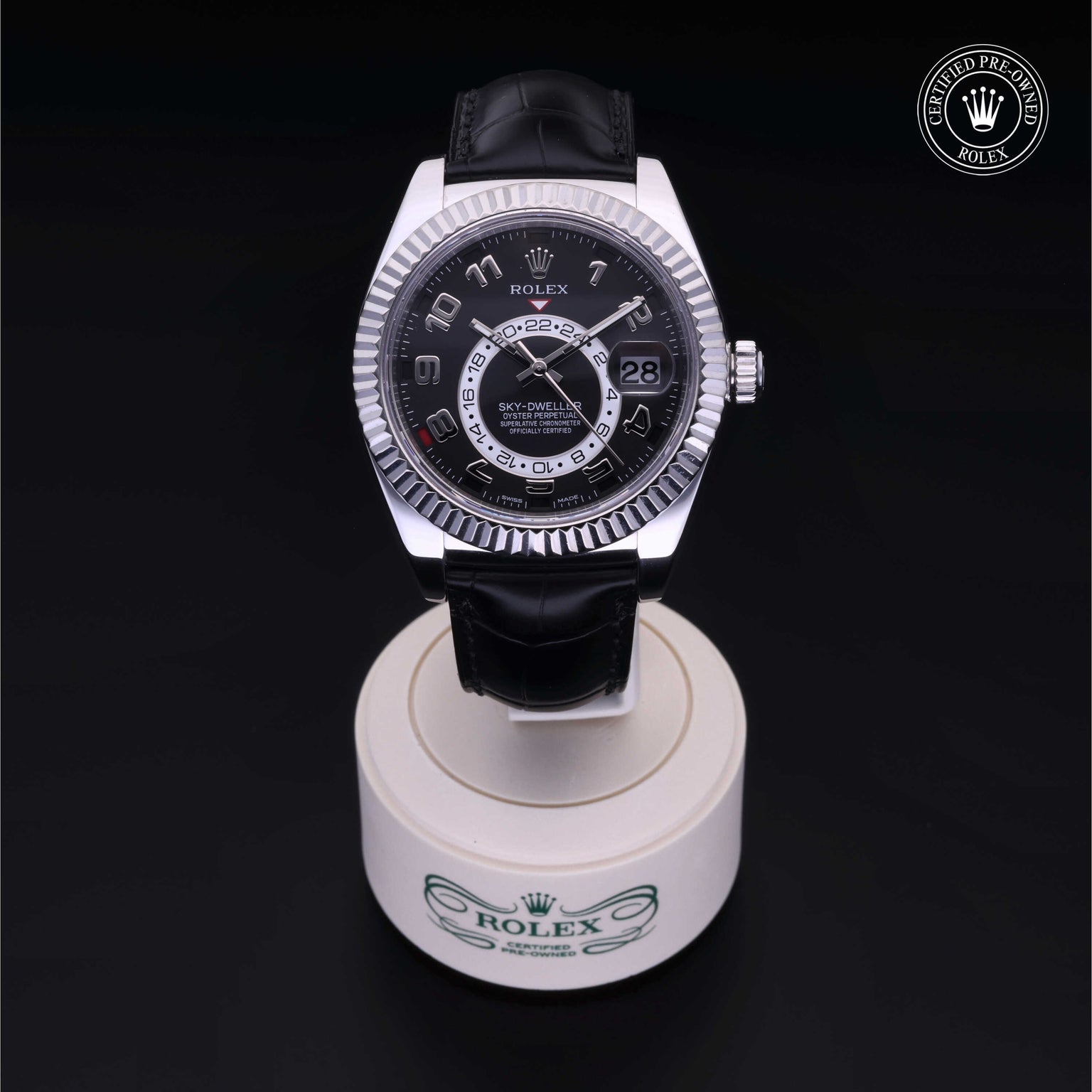 Rolex Certified Pre-owned Sky-Dweller M326139-0003 front on black background