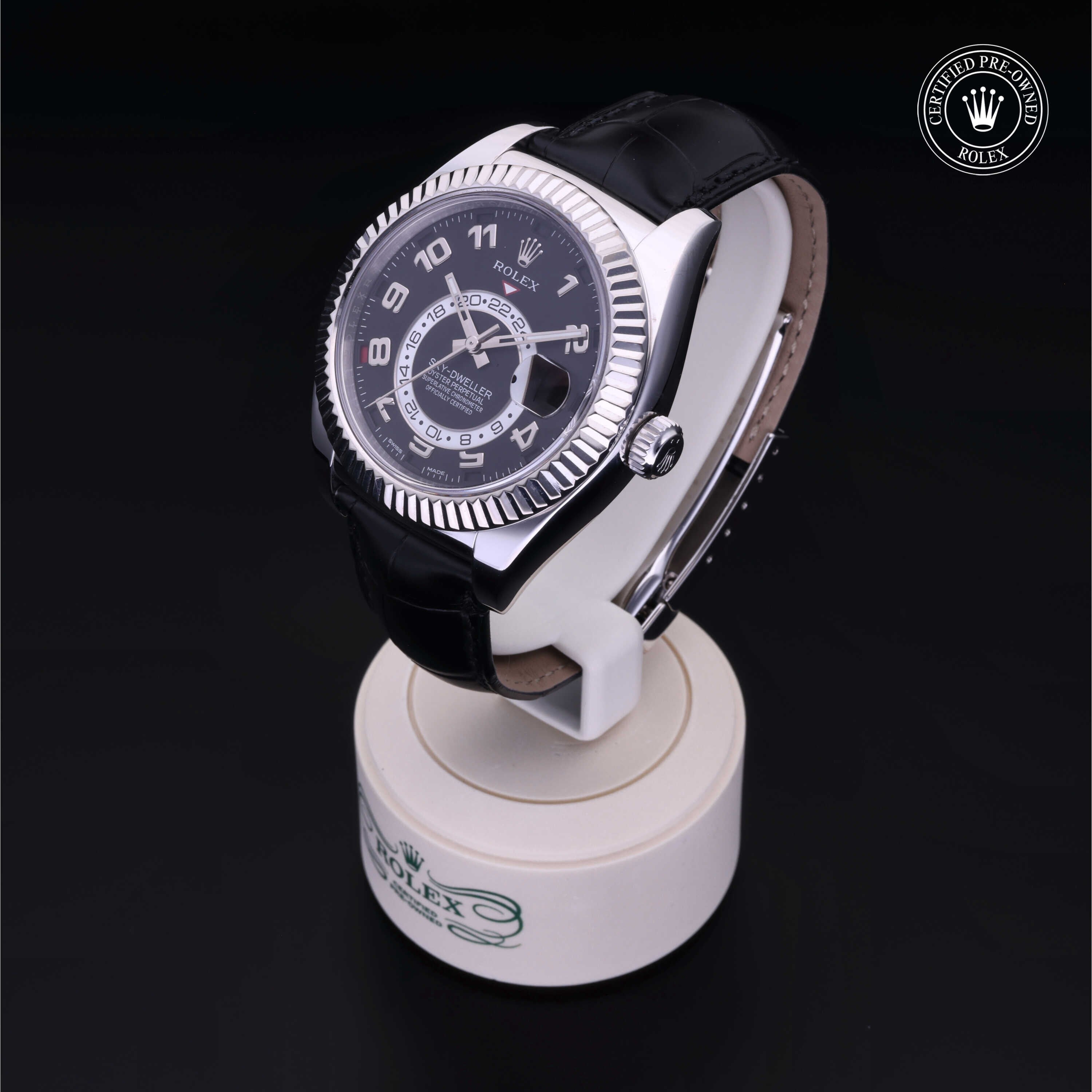 Rolex Certified Pre-owned Sky-Dweller M326139-0003 front on black background