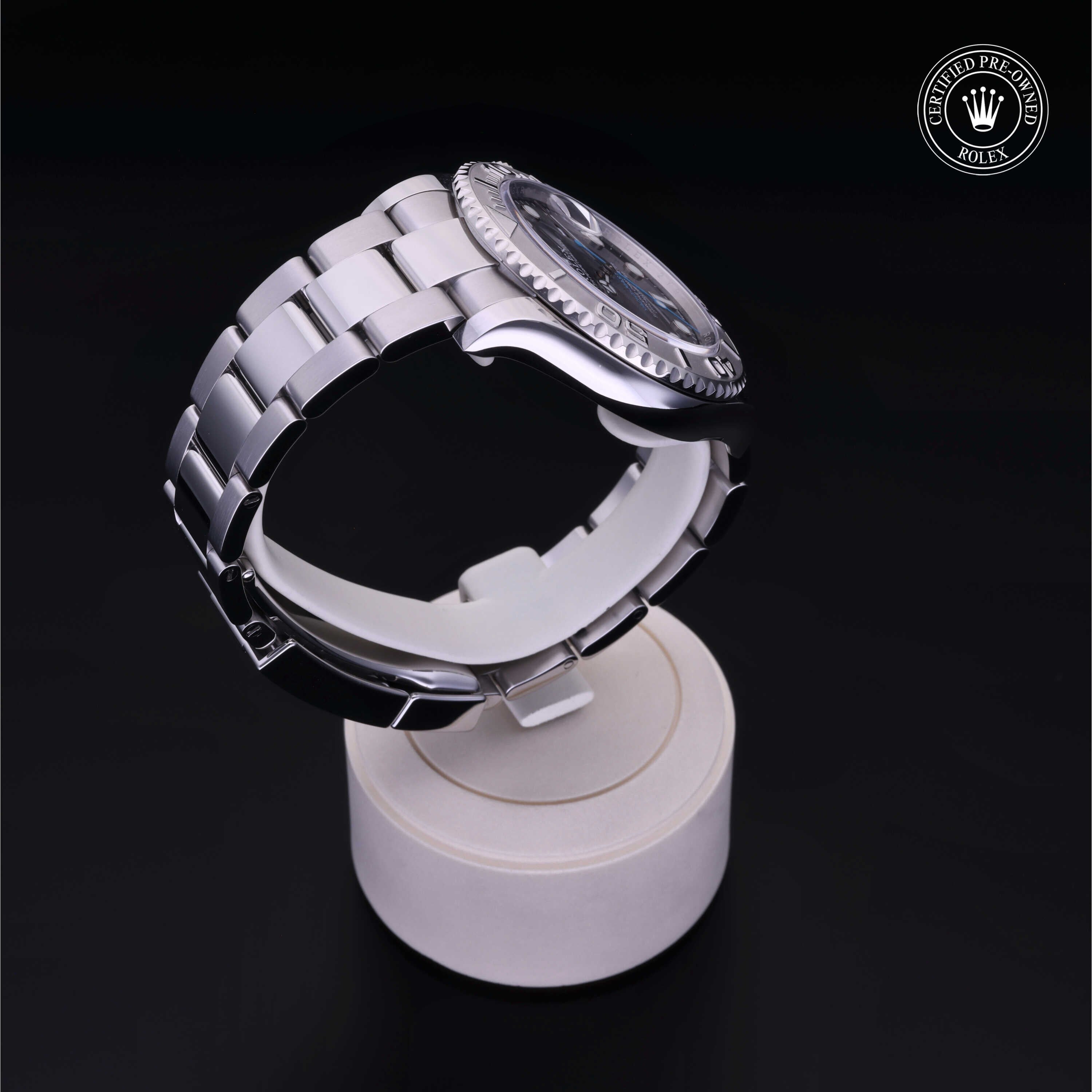 Rolex Certified Pre-owned Yacht-Master M116622-0003 front on black background