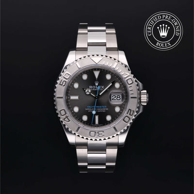 Rolex Certified Pre-owned Yacht-Master M116622-0003 front on black background