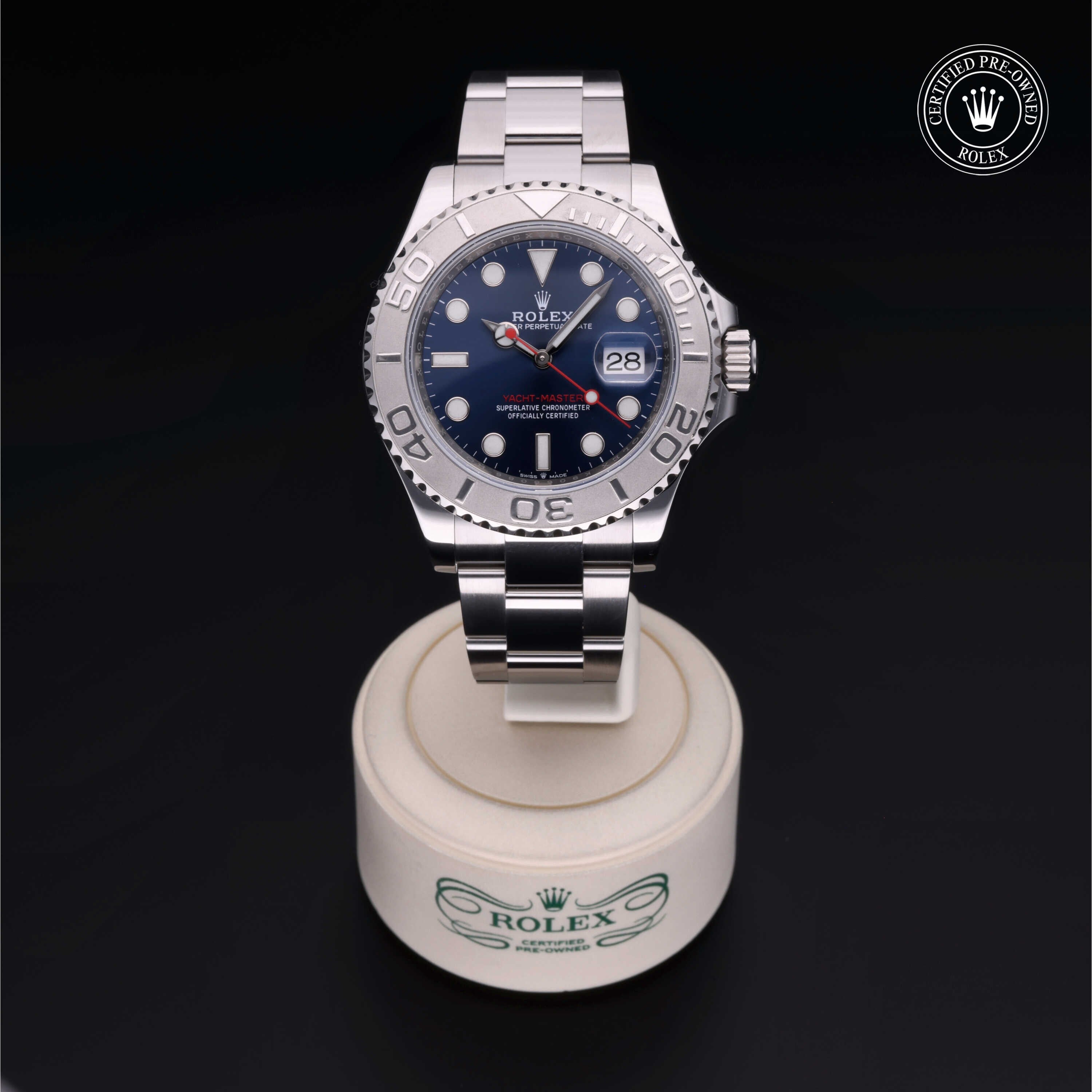 Rolex Certified Pre-owned Yacht-Master M126622-0002 front on black background