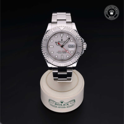 Rolex Certified Pre-owned Yacht-Master M116622-0002 front on black background