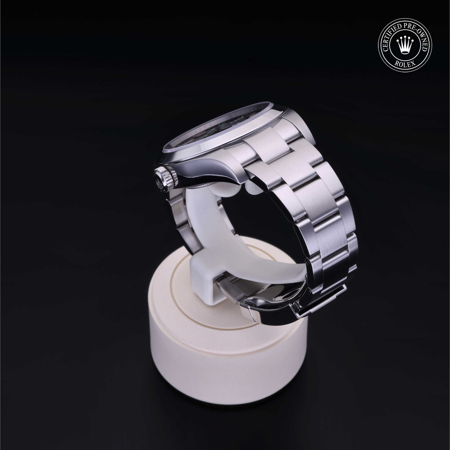 Rolex Certified Pre-owned Air-King M116900-0001 front on black background