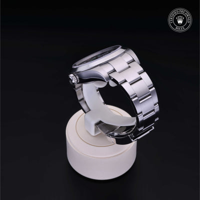 Rolex Certified Pre-owned Air-King M116900-0001 front on black background