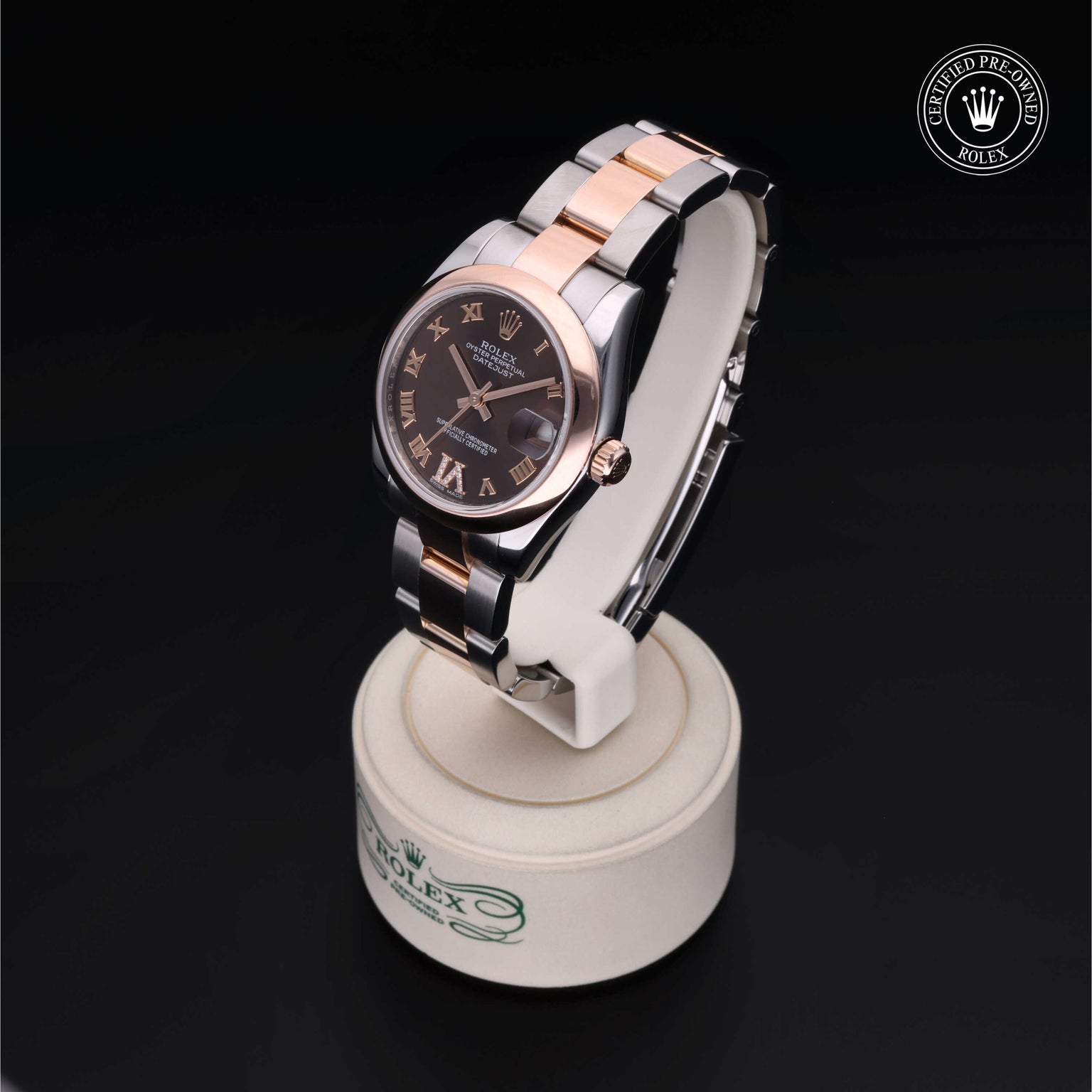 Rolex Certified Pre-owned Lady Datejust M178241-0074 front on black background