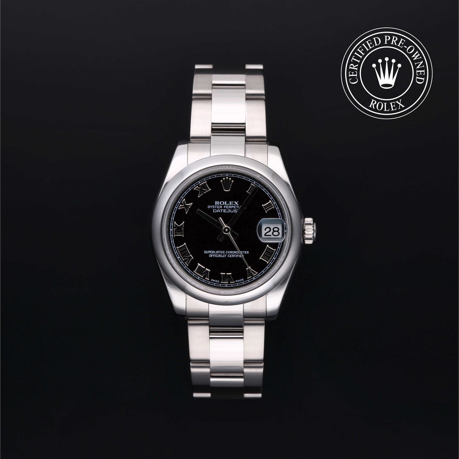Rolex Certified Pre-owned Lady Datejust M178240-0013 front on black background