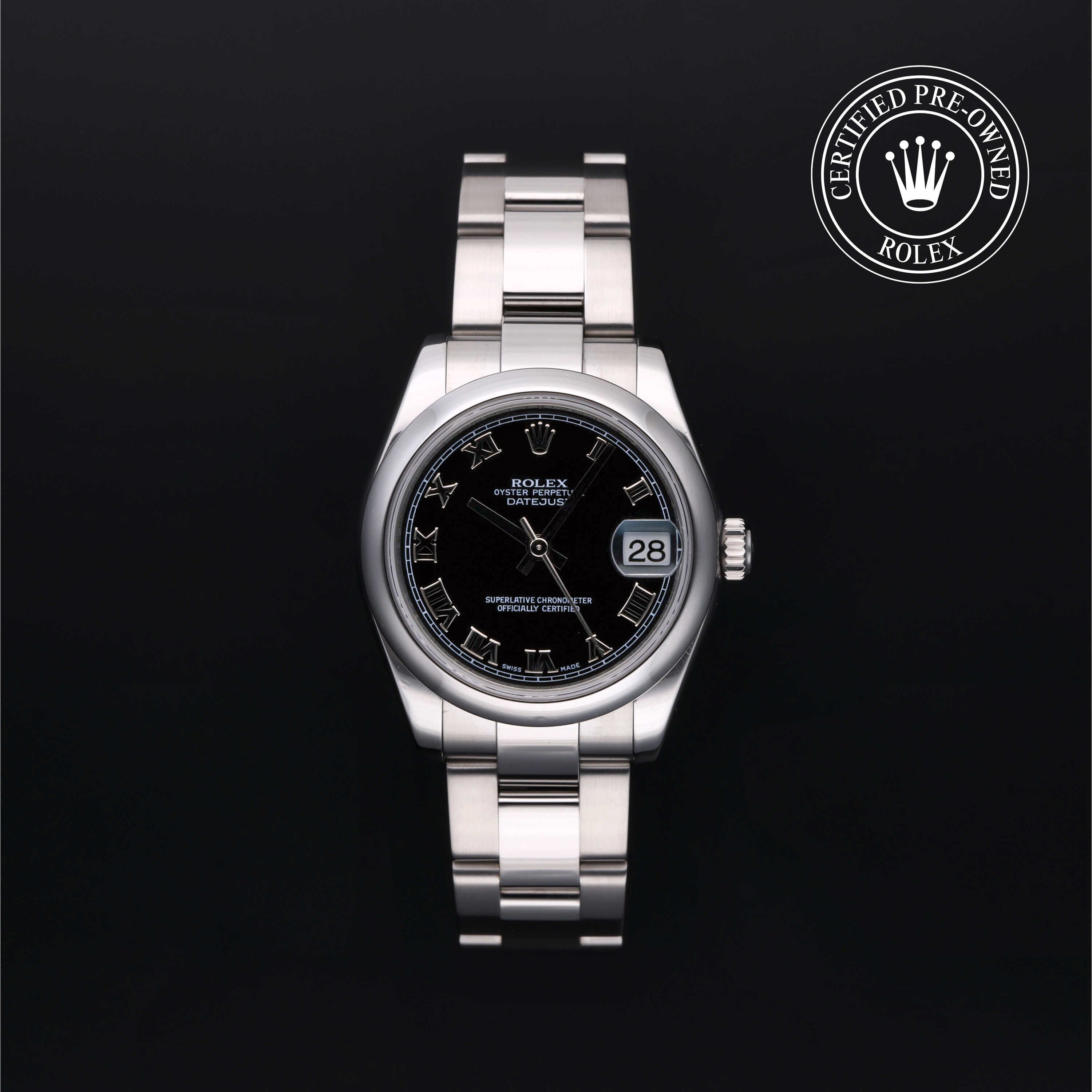 Rolex Certified Pre-owned Lady Datejust M178240-0013 front on black background