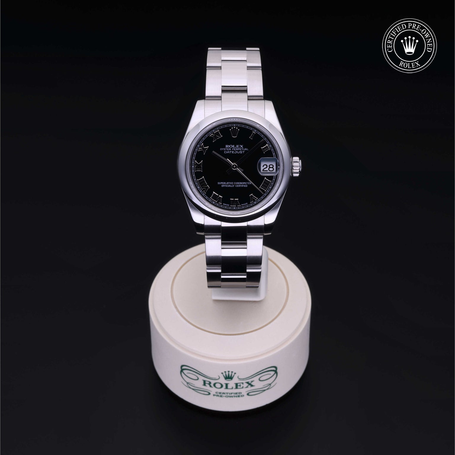 Rolex Certified Pre-owned Lady Datejust M178240-0013 front on black background