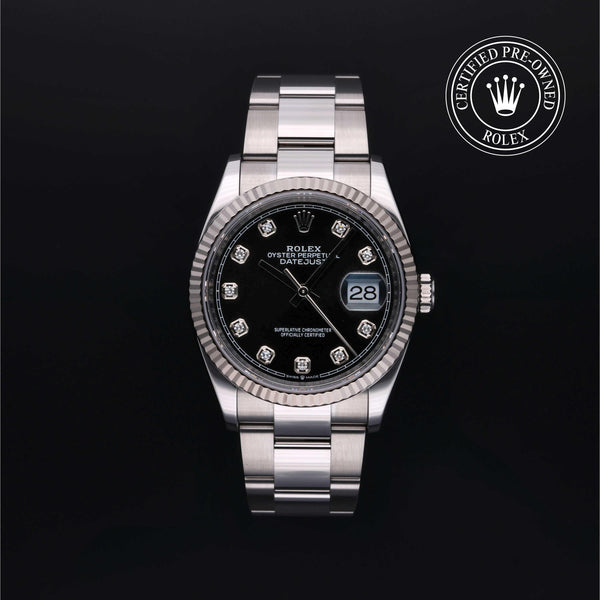 Rolex Certified Pre-owned Datejust M126234-0028 front on black background