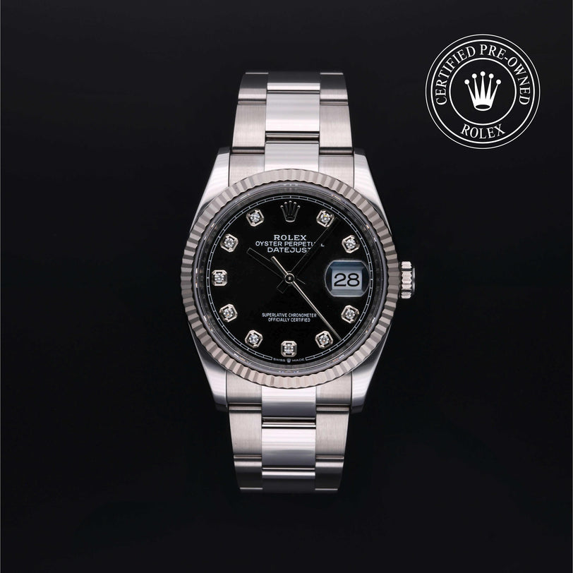 Rolex Certified Pre-owned Datejust M126234-0028 front on black background