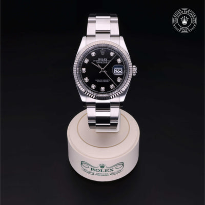 Rolex Certified Pre-owned Datejust M126234-0028 front on black background
