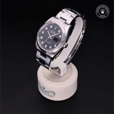 Rolex Certified Pre-owned Datejust M126234-0028 front on black background
