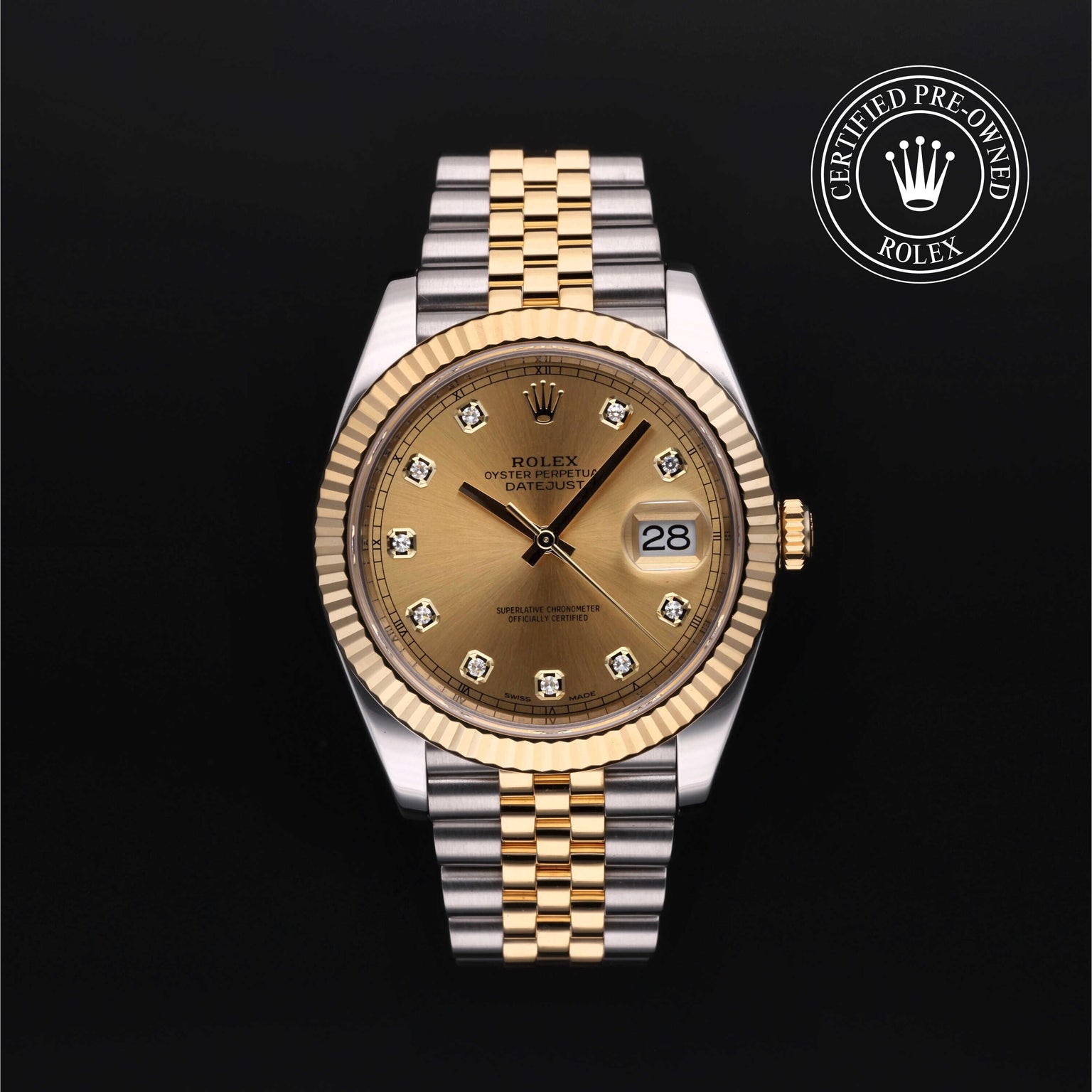Rolex Certified Pre-owned Datejust M126333-0012 front on black background