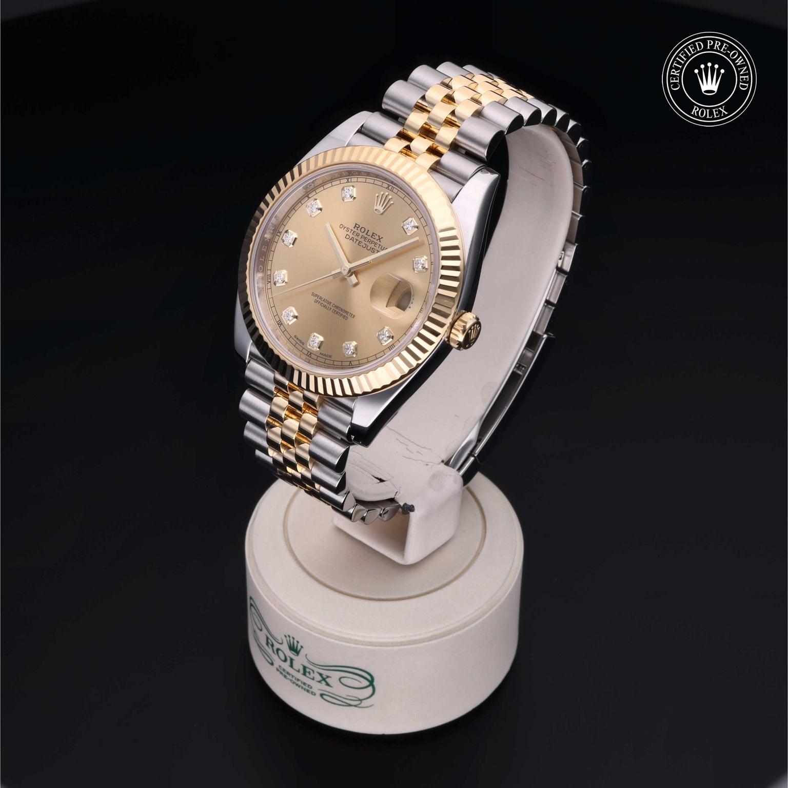 Rolex Certified Pre-owned Datejust M126333-0012 front on black background