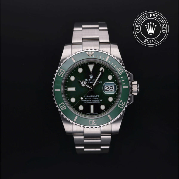 Rolex Certified Pre-owned Submariner M116610LV-0002 front on black background