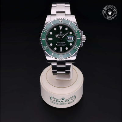 Rolex Certified Pre-owned Submariner M116610LV-0002 front on black background