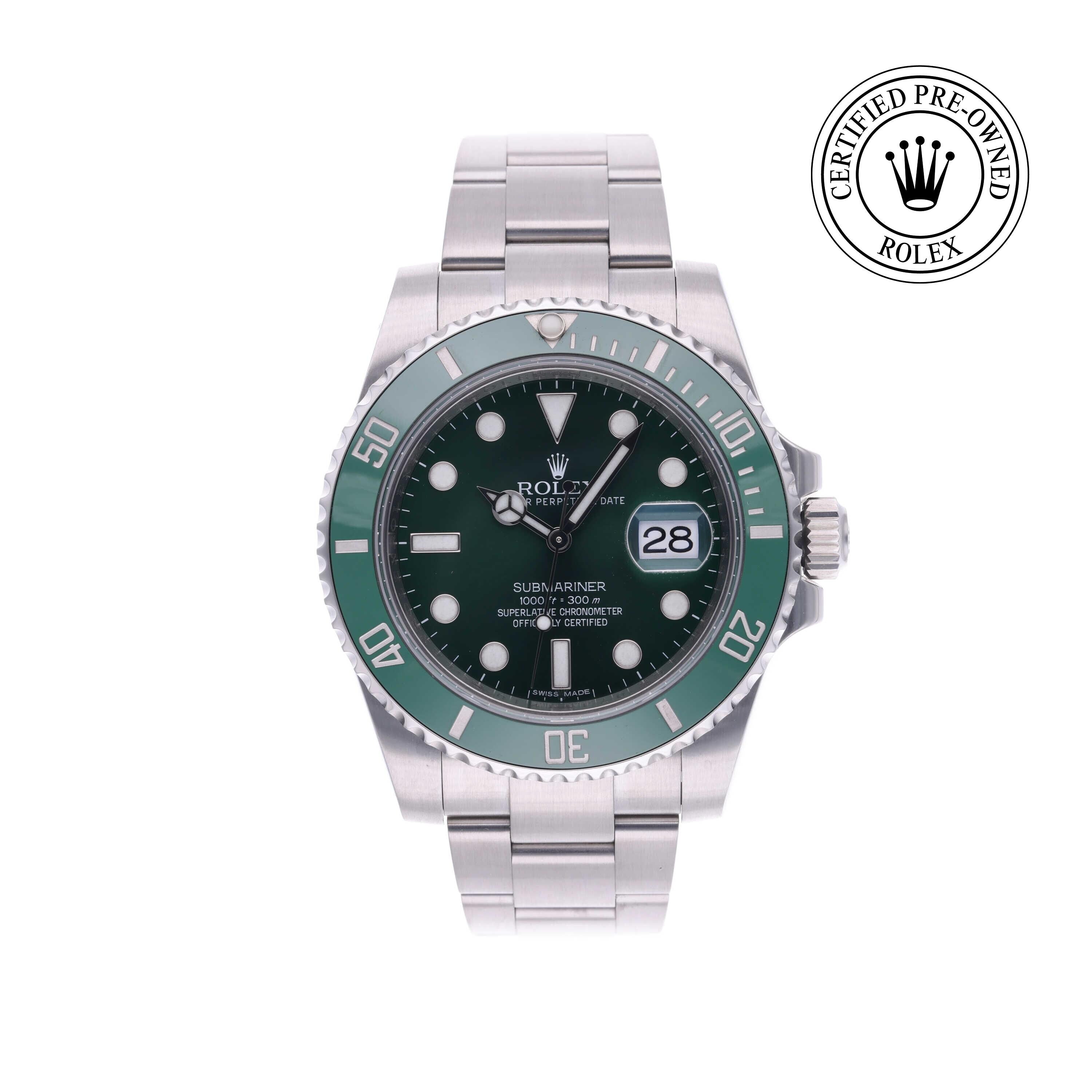 Rolex Certified Pre-owned Submariner M116610LV-0002 front on white background
