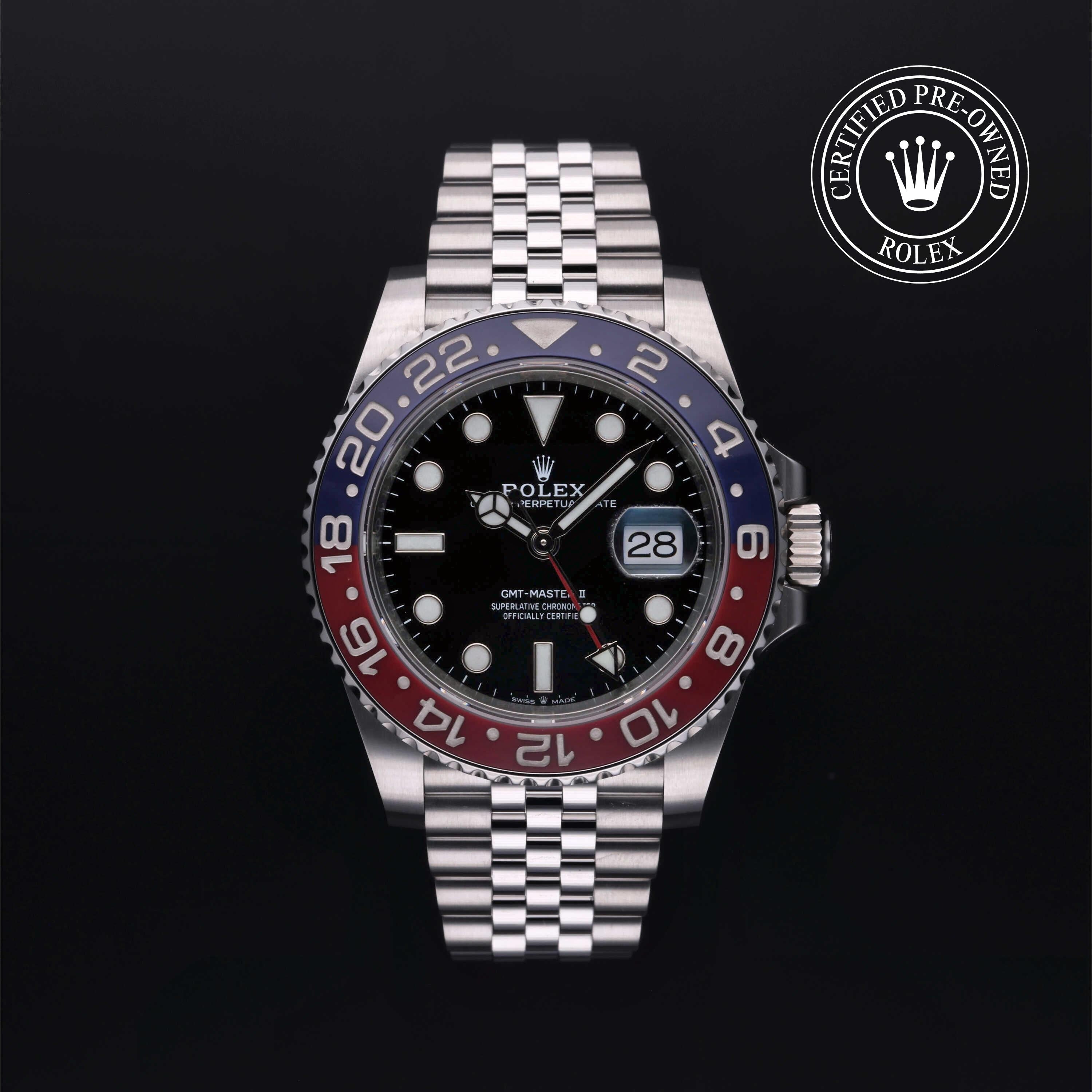 Rolex Certified Pre-owned GMT M126710BLRO-0001 front on black background