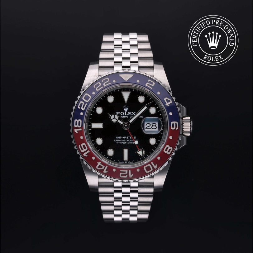 Rolex Certified Pre-owned GMT M126710BLRO-0001 front on black background