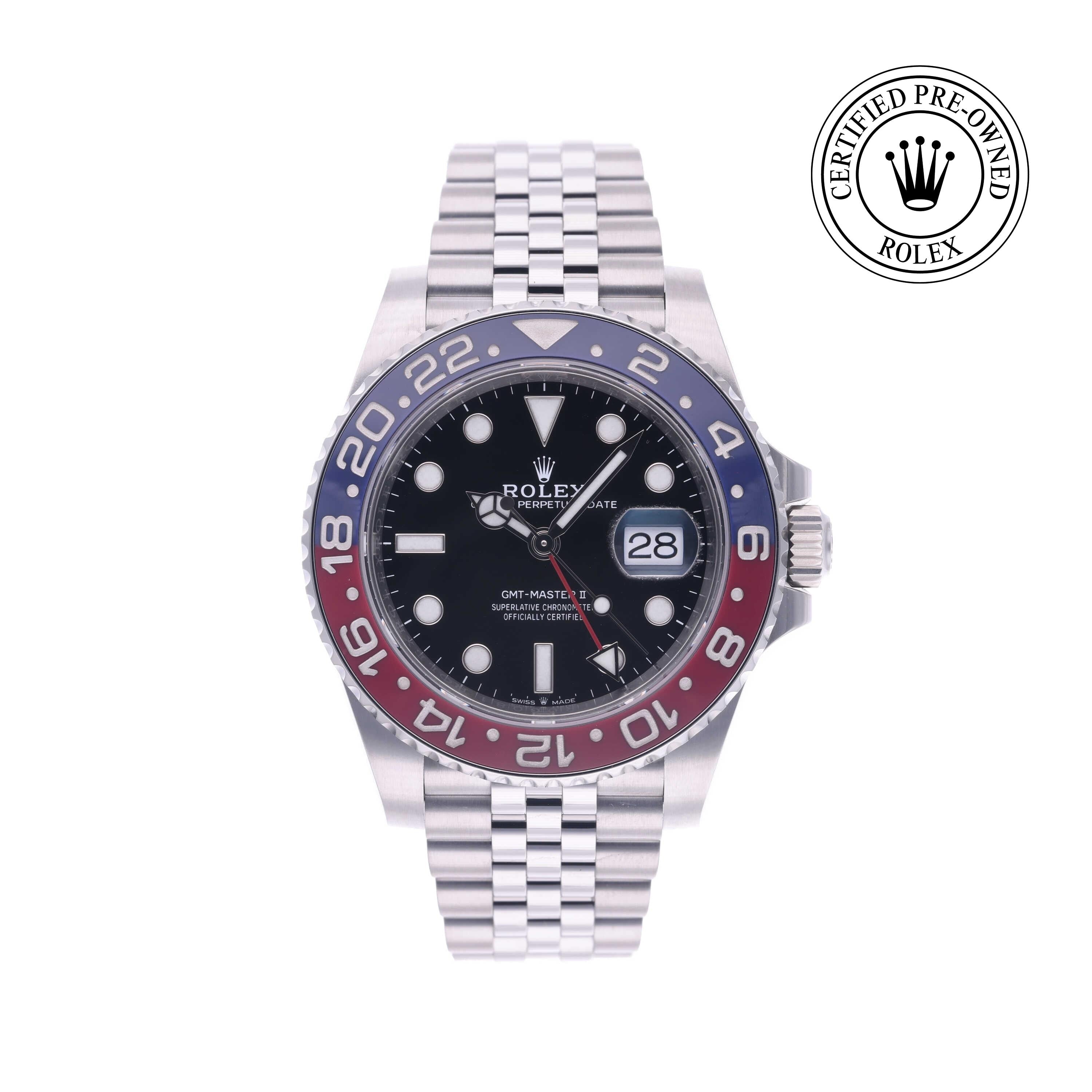 Rolex Certified Pre-owned GMT M126710BLRO-0001 front on white background