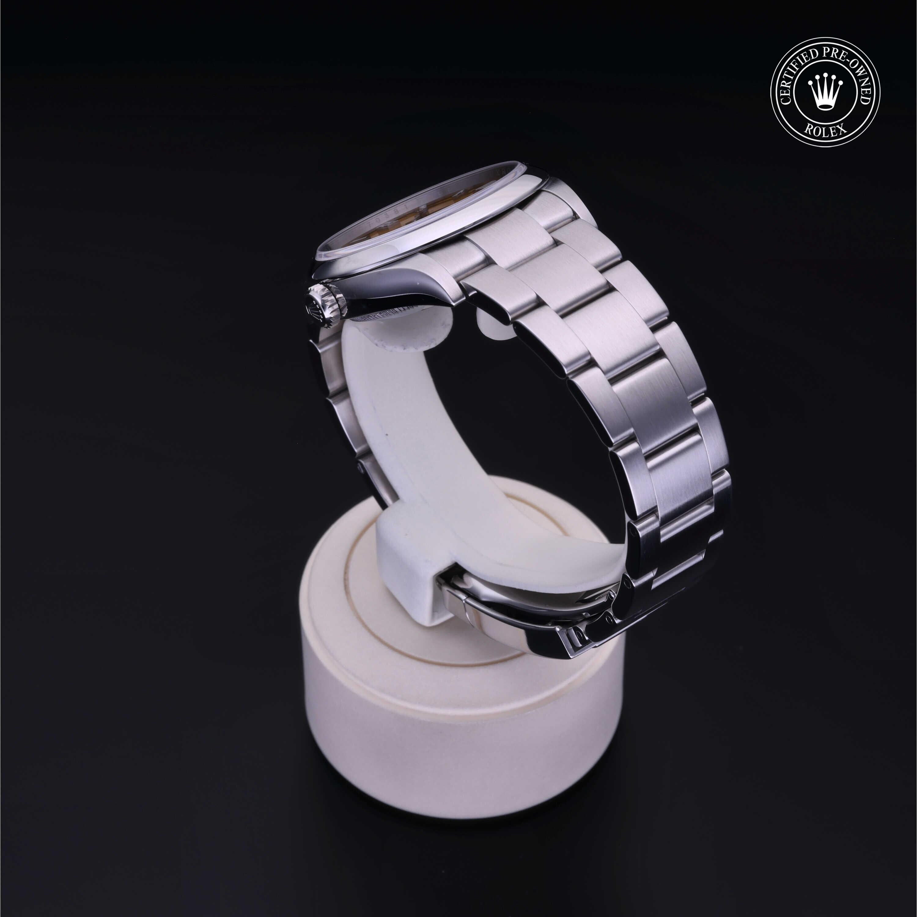 Rolex Certified Pre-owned Oyster Perpetual M126000-0004 front on black background