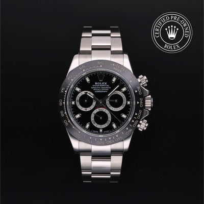 Rolex CPO Daytona M116500LN front on white background