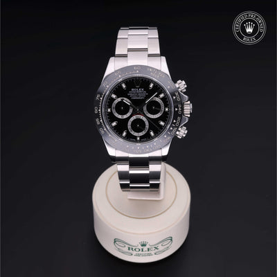 Rolex CPO Daytona M116500LN front on white background
