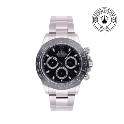Rolex CPO Daytona M116500LN front on white background