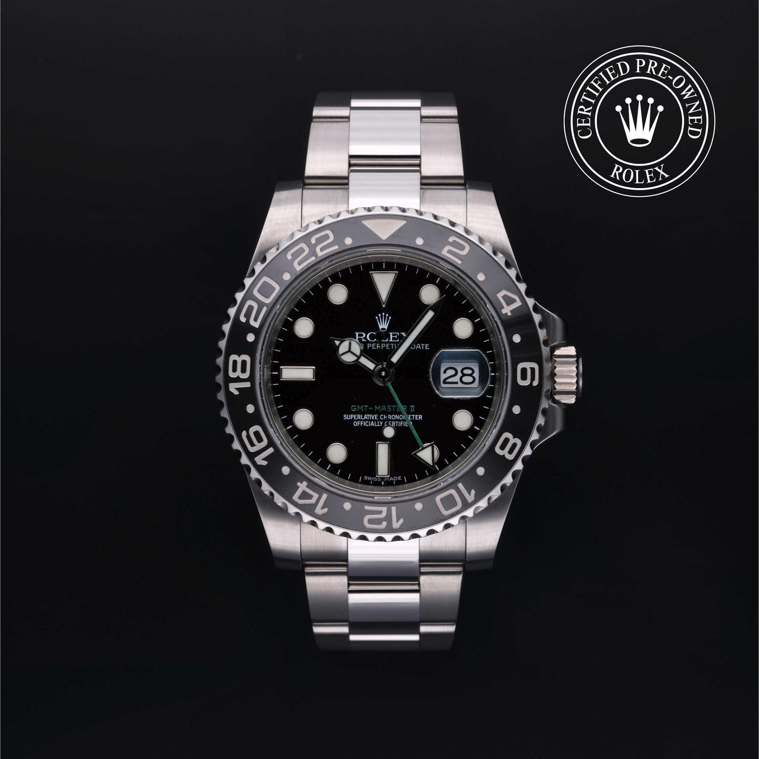 Rolex CPO GMT M116710LN front on white background