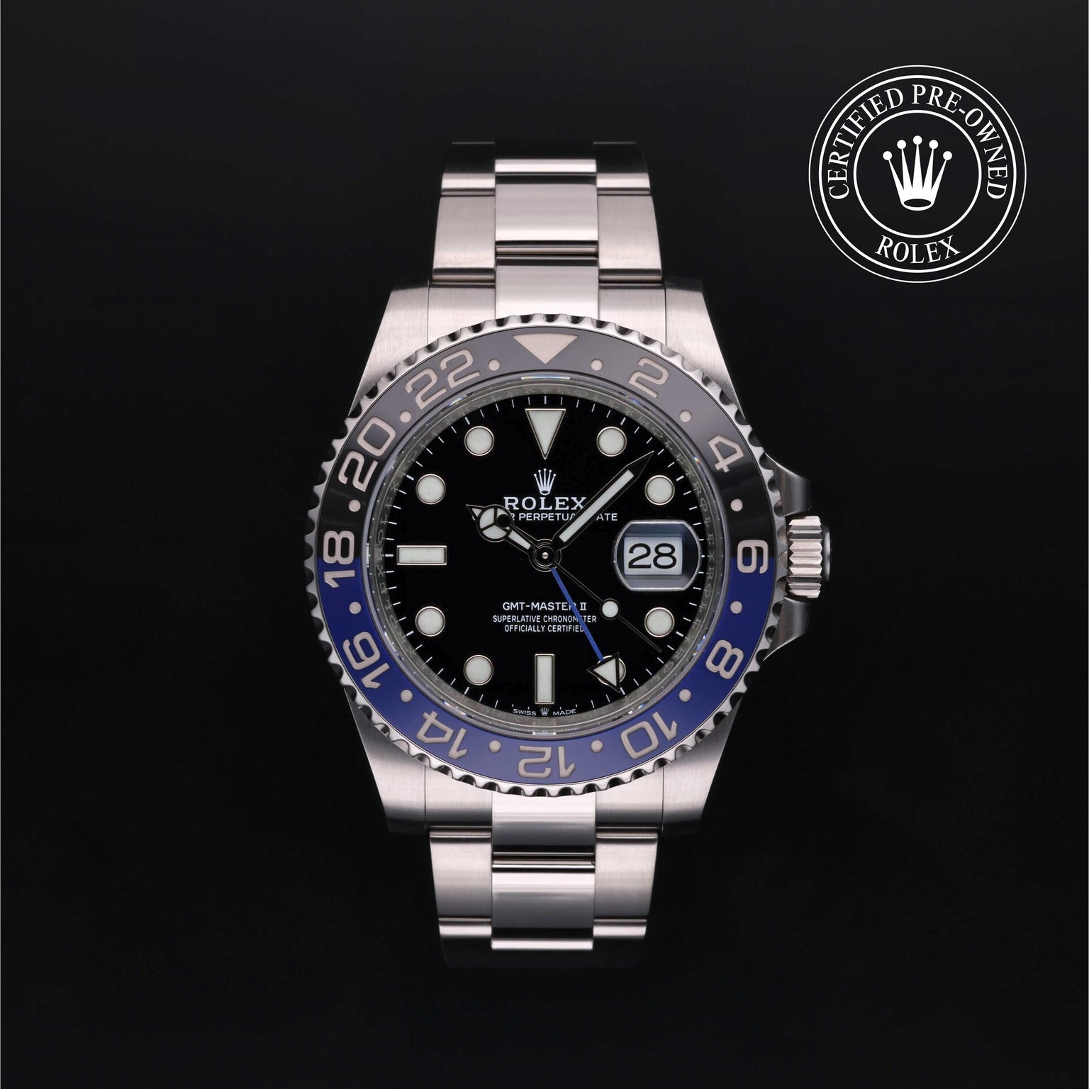 Rolex CPO GMT M126710BLNR front on white background