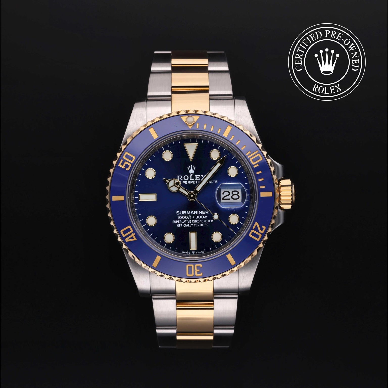 Rolex Certified Pre-owned Submariner M126613LB-0002 front on black background