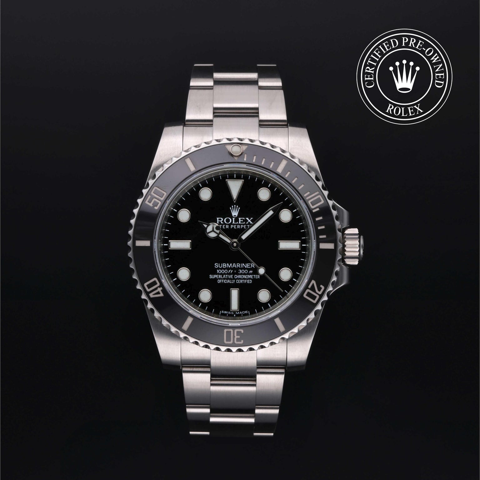 Rolex Certified Pre-owned Submariner M114060-0002 front on black background