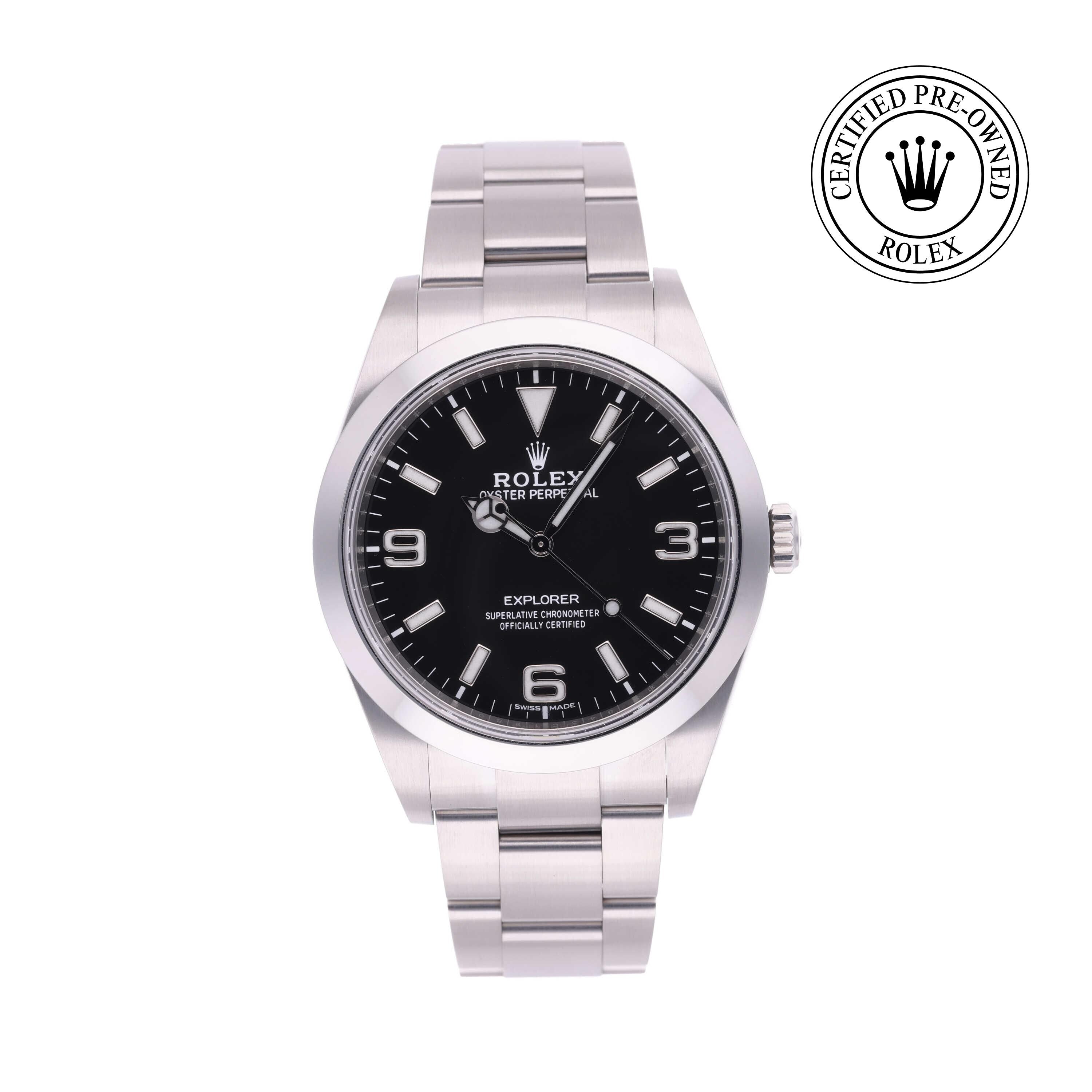 Rolex Certified Pre-owned Explorer M214270-0003 front on white background